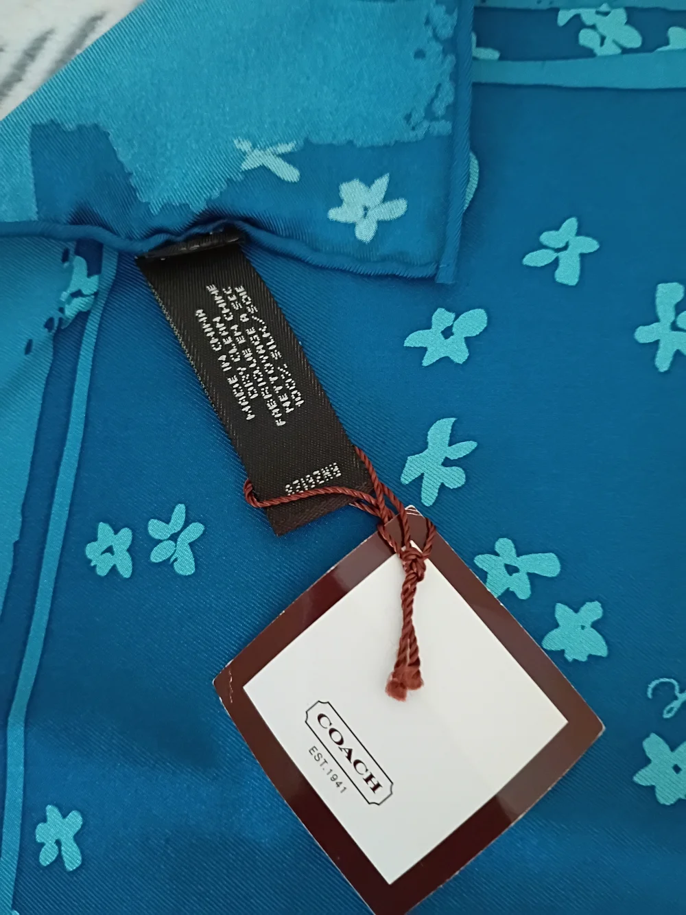 Coach Blue Floral Silk Scarf